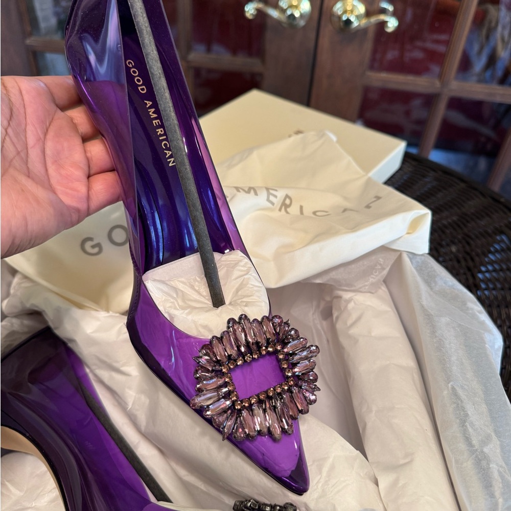 Good American Cinder-F*cking-Rella Jeweled Toe PVC Stilettos in Purple 8.5 - Picture 2 of 8